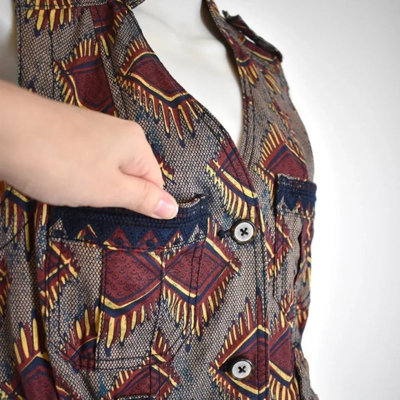Anthropologie Elevenses Button Front Vest Sz XS Embroidered Aztec Safari Boho - Picture 7 of 16